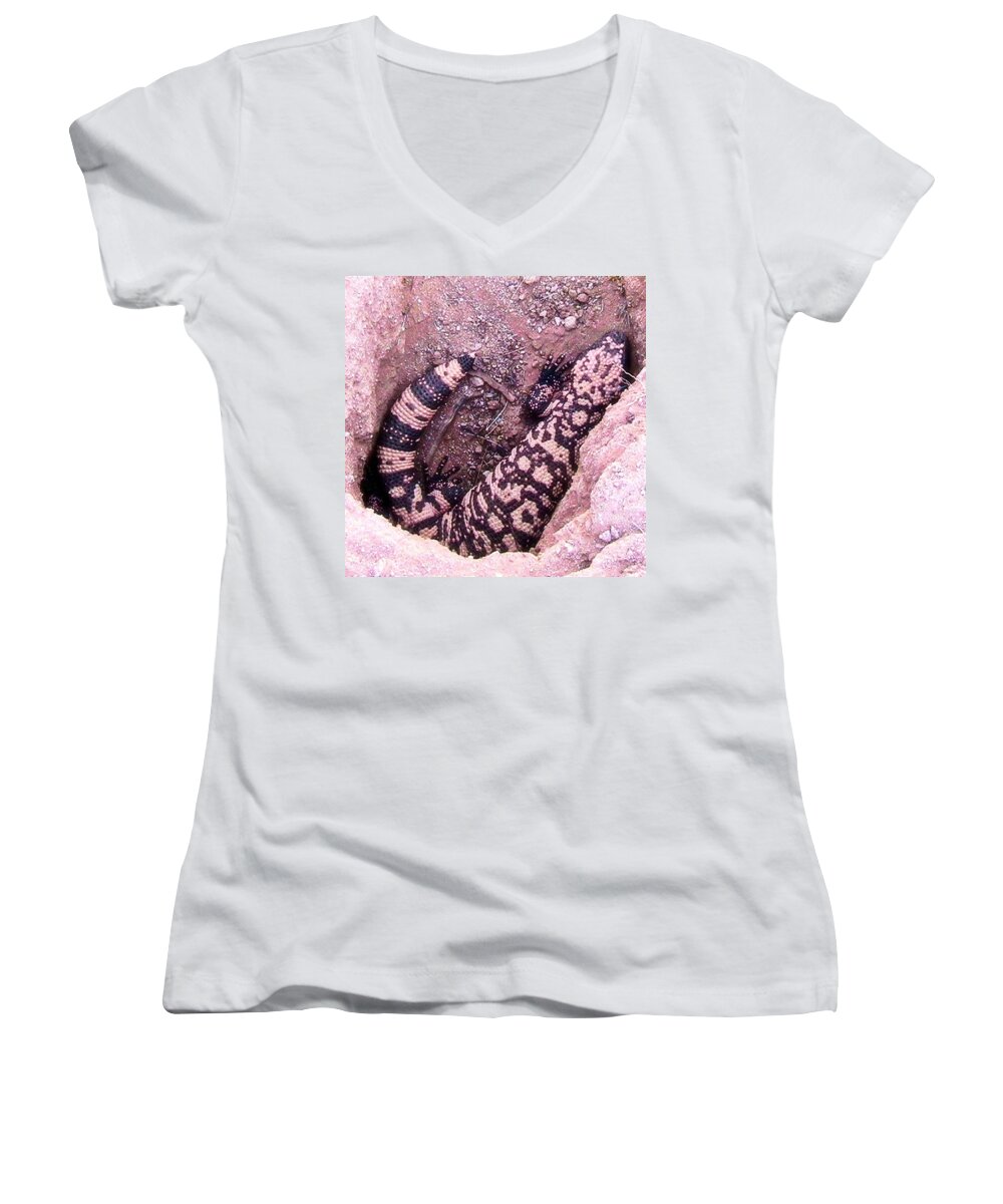 Arizona Women's V-Neck featuring the photograph Gila Monster - Number One by Judy Kennedy