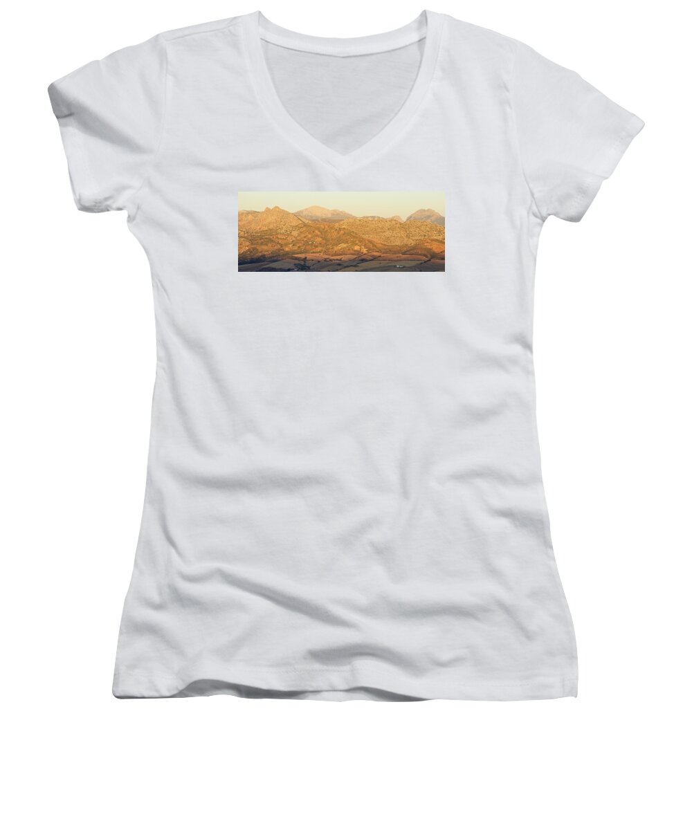 Ronda Women's V-Neck featuring the photograph Golden Light in Andalusia #2 by Stephen Taylor