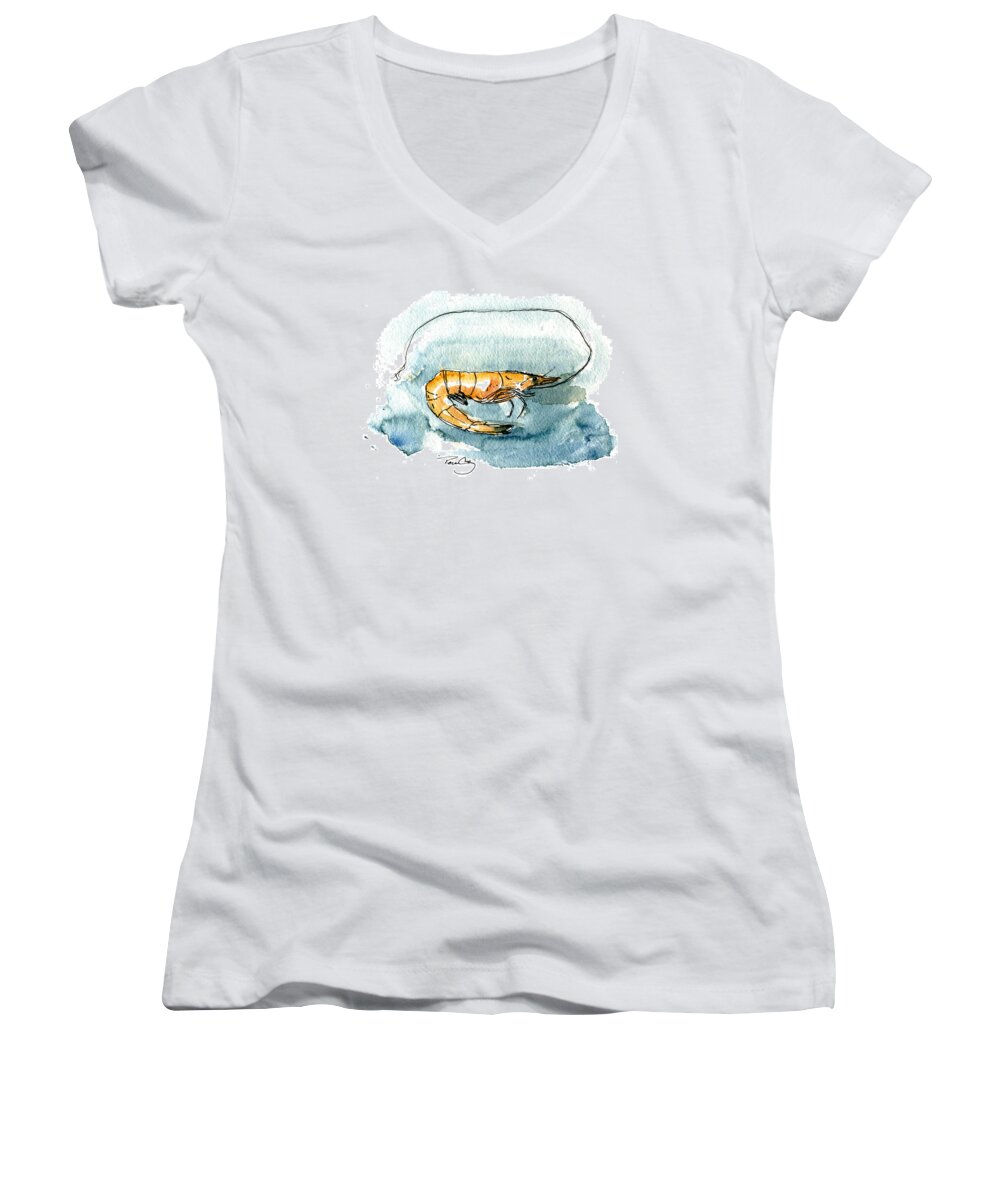 Gulf Of Mexico Women's V-Neck featuring the painting Gulf Shrimp by Paul Gaj