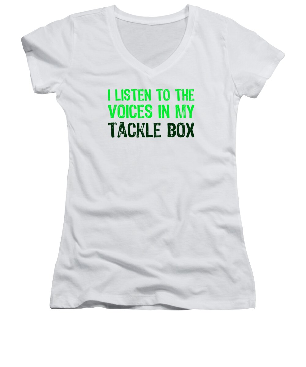 Go Jump In The Lake Women's V-Neck featuring the digital art I Listen To Voices In My Tackle Box Green #1 by Lin Watchorn