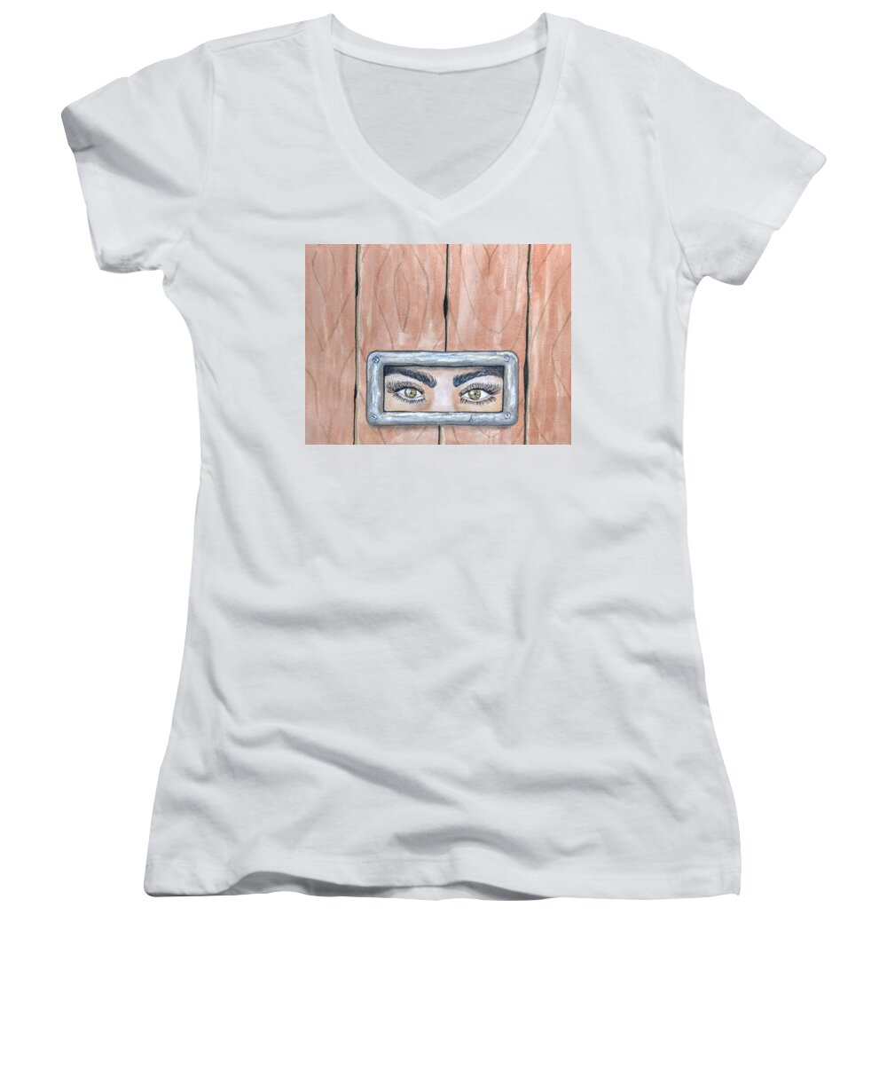 Eye Women's V-Neck featuring the painting I See You #1 by Edwin Alverio