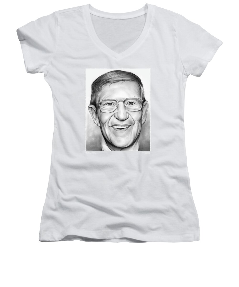 Lou Holtz Women's V-Neck featuring the drawing Lou Holtz #1 by Greg Joens
