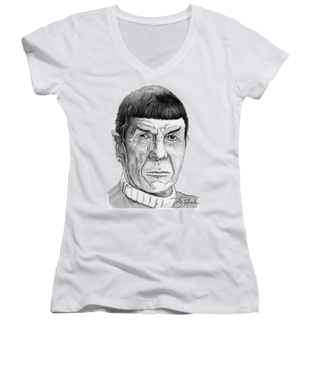 Spock Women's V-Neck featuring the drawing Mr Spock #1 by Bill Richards