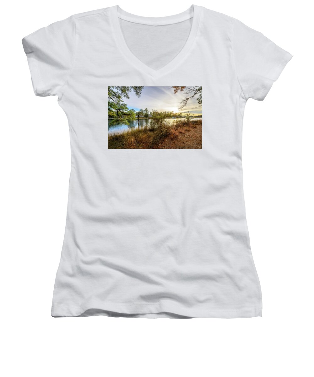 Fall Women's V-Neck featuring the photograph Over The River #1 by Michael Scott