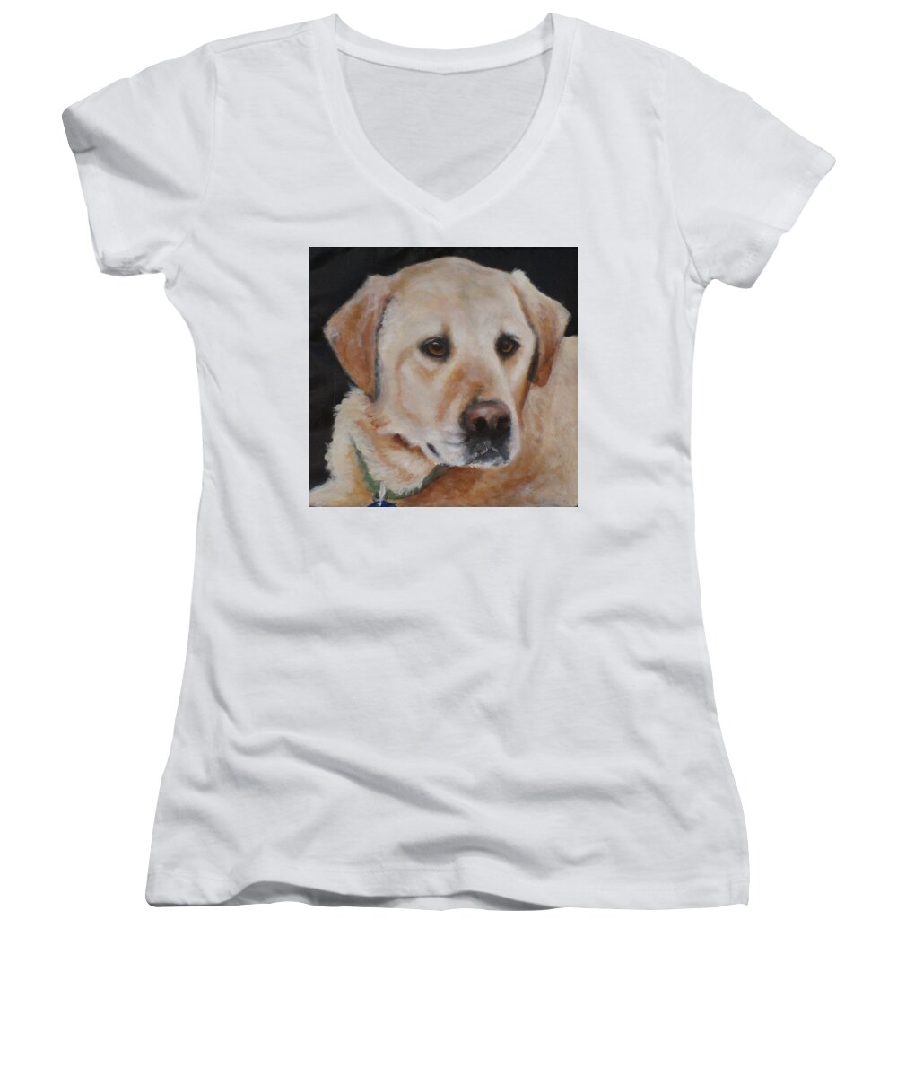Yellow Labrador Women's V-Neck featuring the painting Paige #1 by Carol Russell