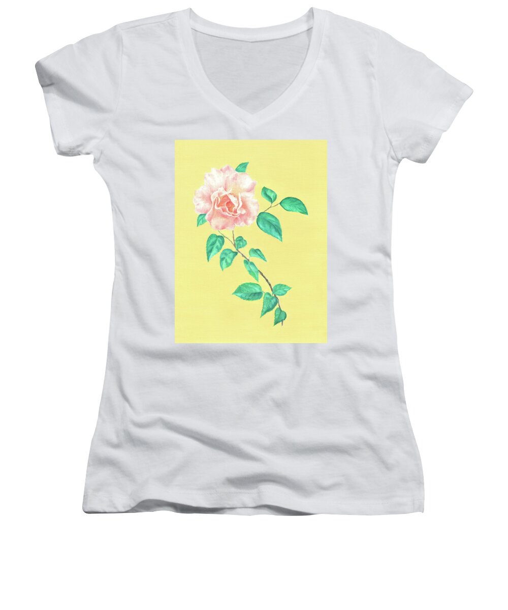 Rose Women's V-Neck featuring the painting Pink Rose #2 by Elizabeth Lock