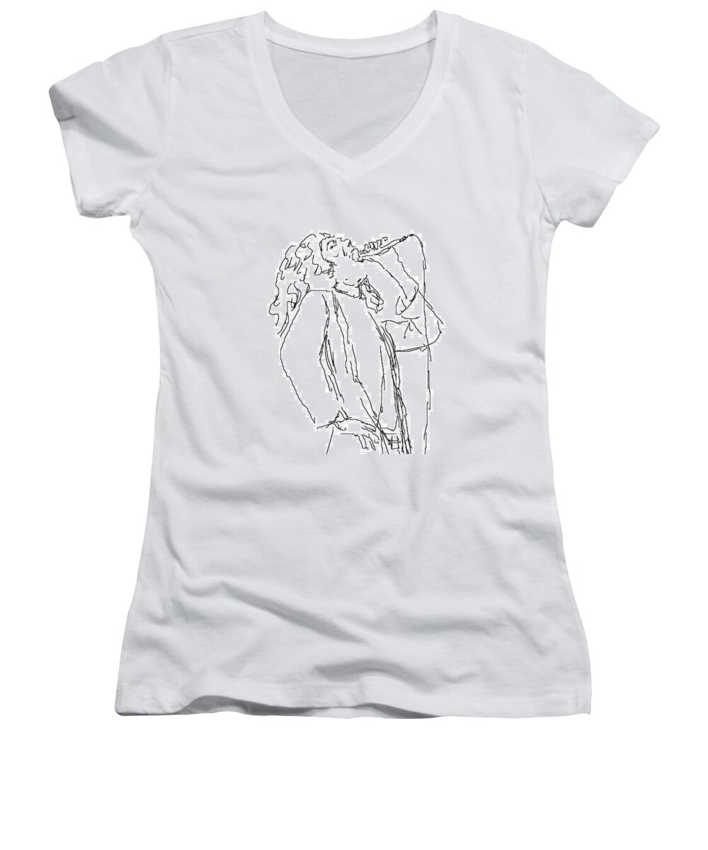 Robert Plant Women's V-Neck featuring the photograph Robert Plant #1 by Angela Murray