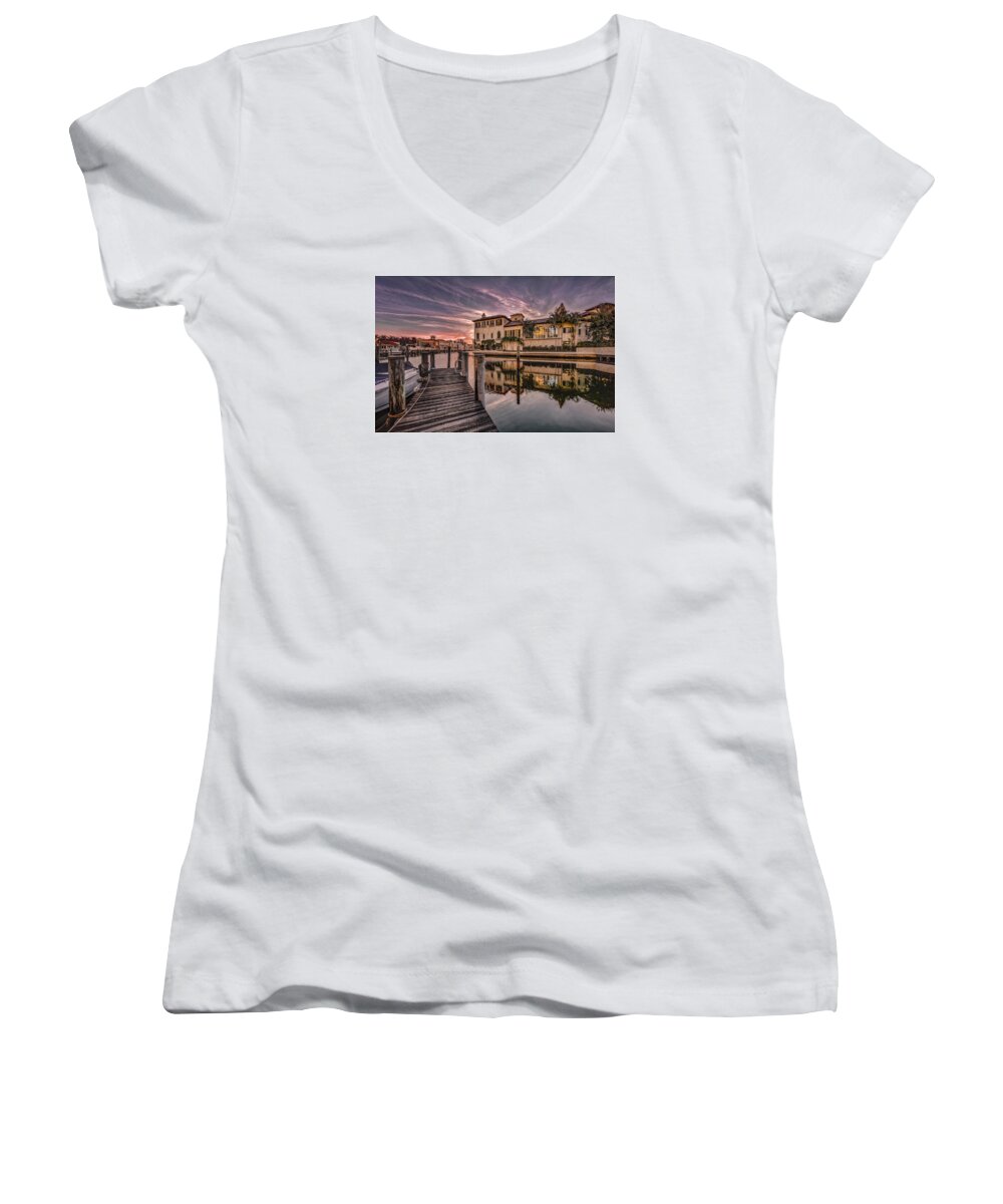 Naples Women's V-Neck featuring the photograph Sunrise at Naples, Florida #1 by Peter Lakomy