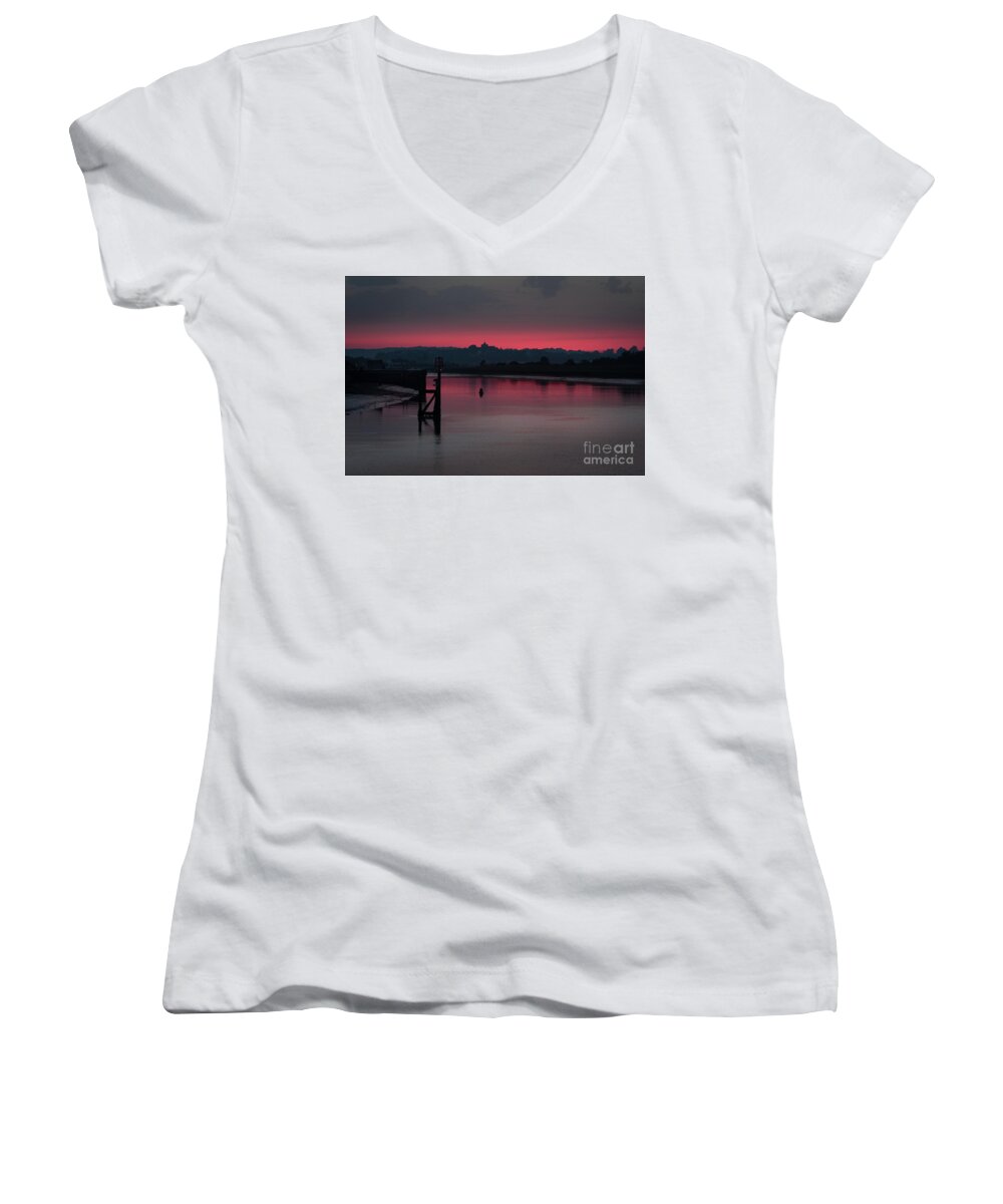 Sunset Women's V-Neck featuring the photograph Sunset on the River #1 by Perry Rodriguez