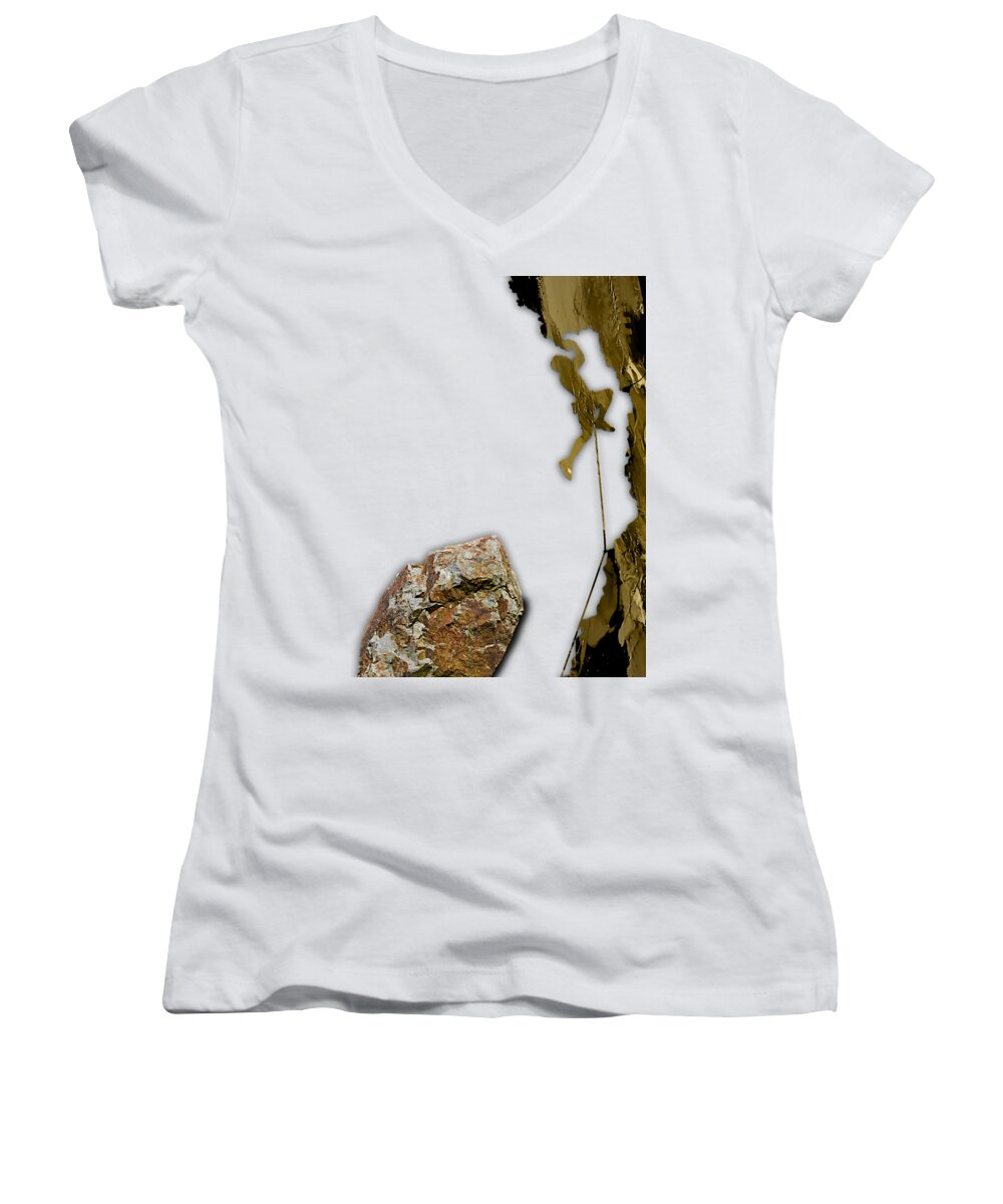 Rock Climber Women's V-Neck featuring the mixed media Rock Climber Collection #11 by Marvin Blaine
