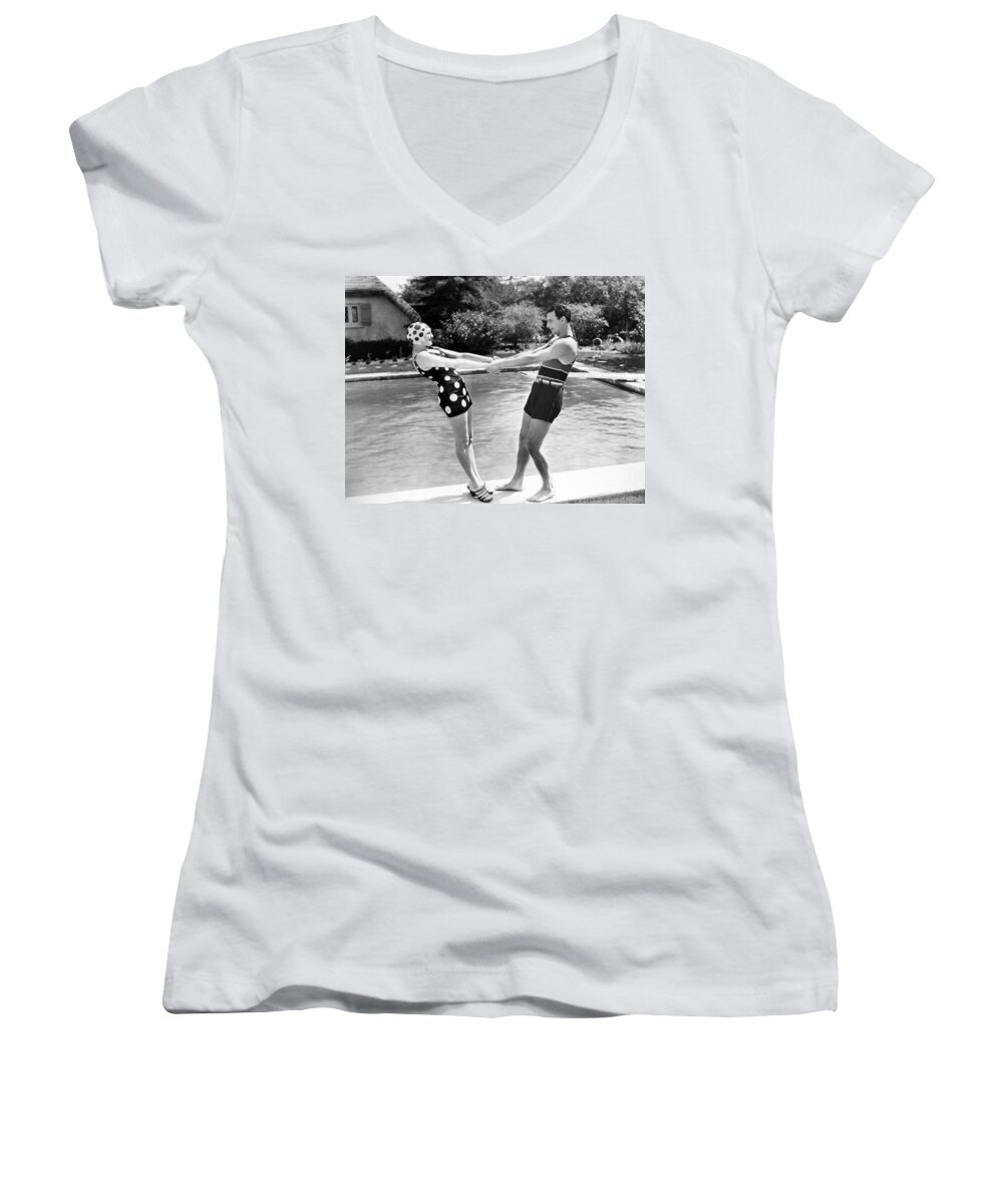 -one Man One Woman- Women's V-Neck featuring the photograph Silent Still: Man & Woman #11 by Granger