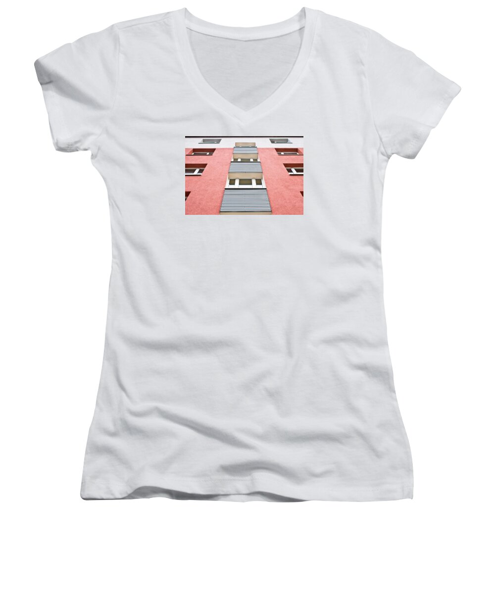 Accommodation Women's V-Neck featuring the photograph Apartment building #12 by Tom Gowanlock