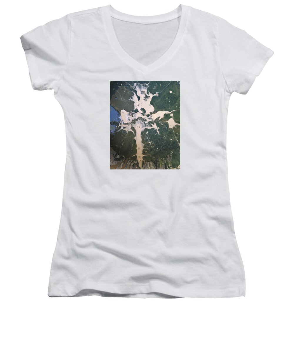 Abstract Expressionism Women's V-Neck featuring the painting 13 th Century German Cross by Gyula Julian Lovas