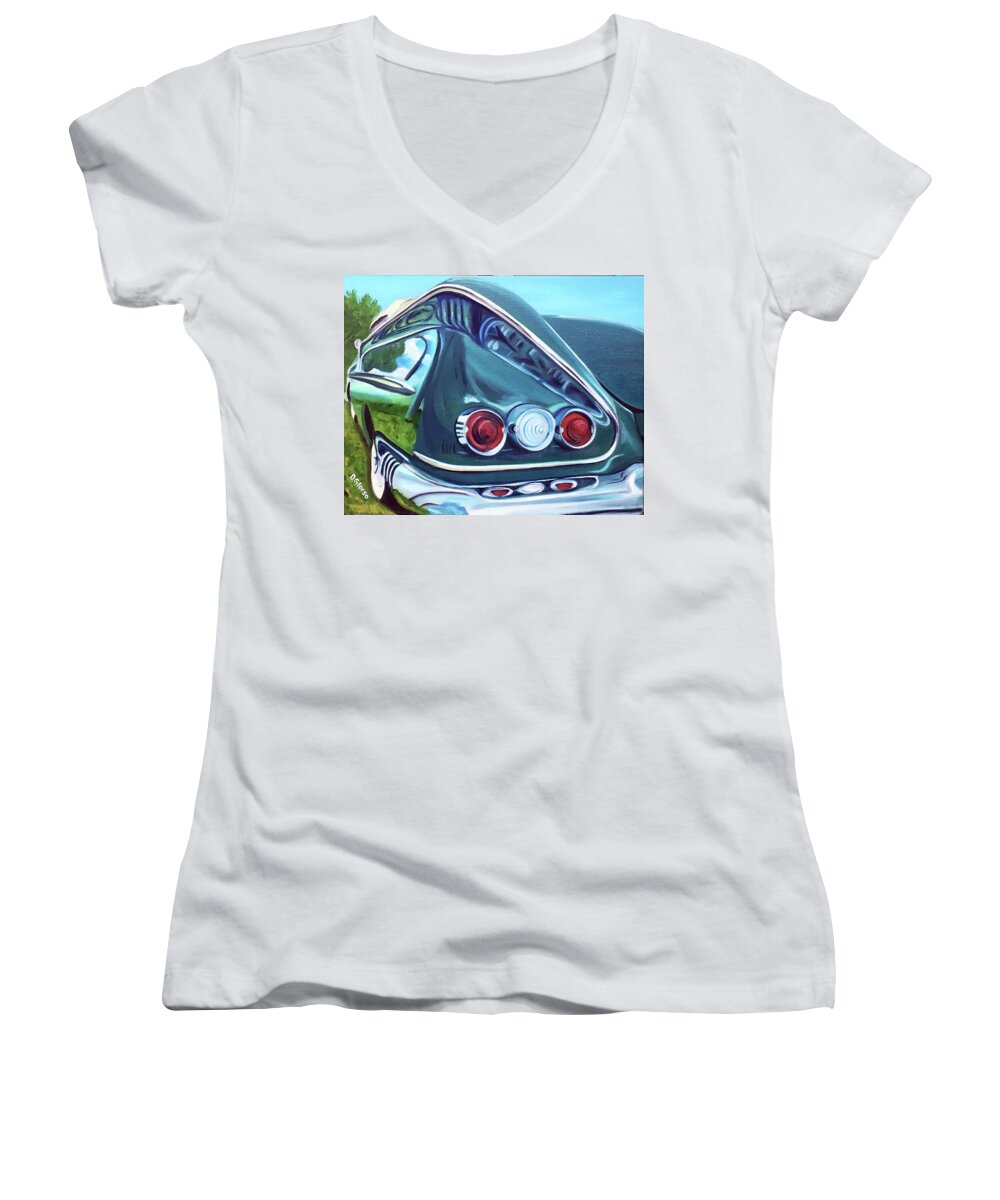 #reflections Women's V-Neck featuring the painting 1958 Reflections by Dean Glorso