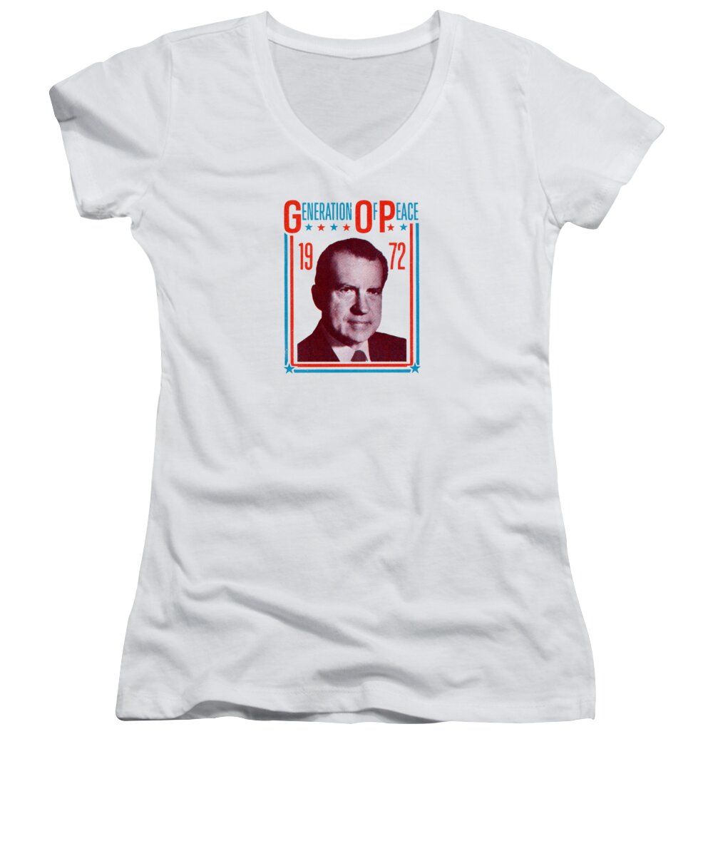 Historicimage Women's V-Neck featuring the painting 1972 Nixon Presidential Campaign by Historic Image