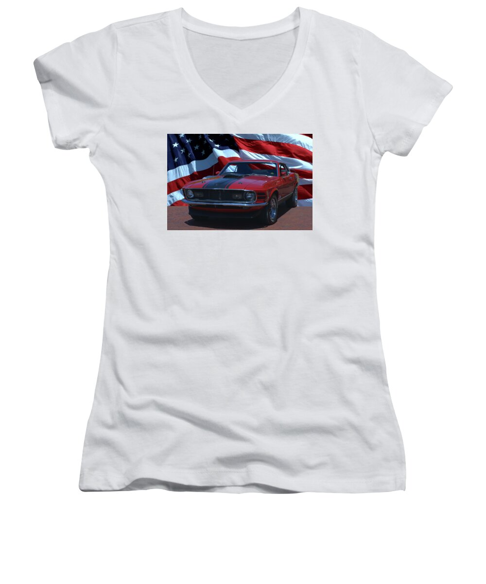 1970 Women's V-Neck featuring the photograph 1970 Mustang Mach I by Tim McCullough