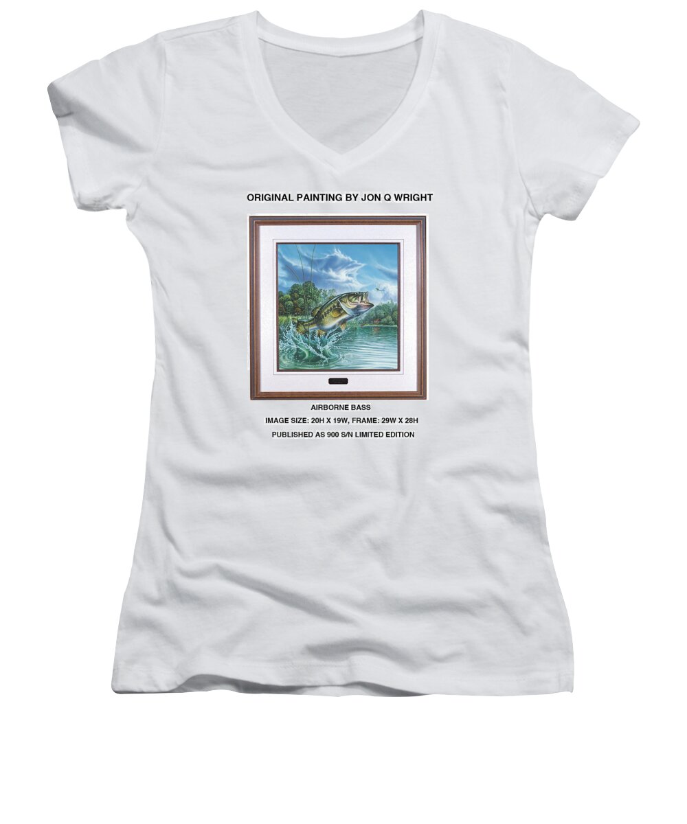 Airborne Bass Women's V-Neck featuring the painting Airborne Bass #1 by JQ Licensing