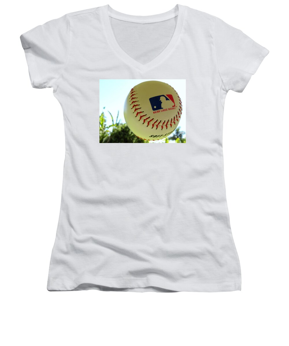 Baseball Women's V-Neck featuring the digital art Baseball #2 by Super Lovely