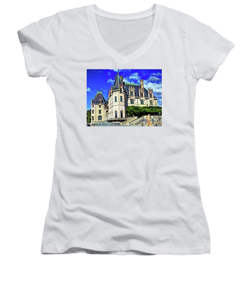 The Biltmore House Women's V-Neck featuring the photograph Biltmore House #3 by Savannah Gibbs