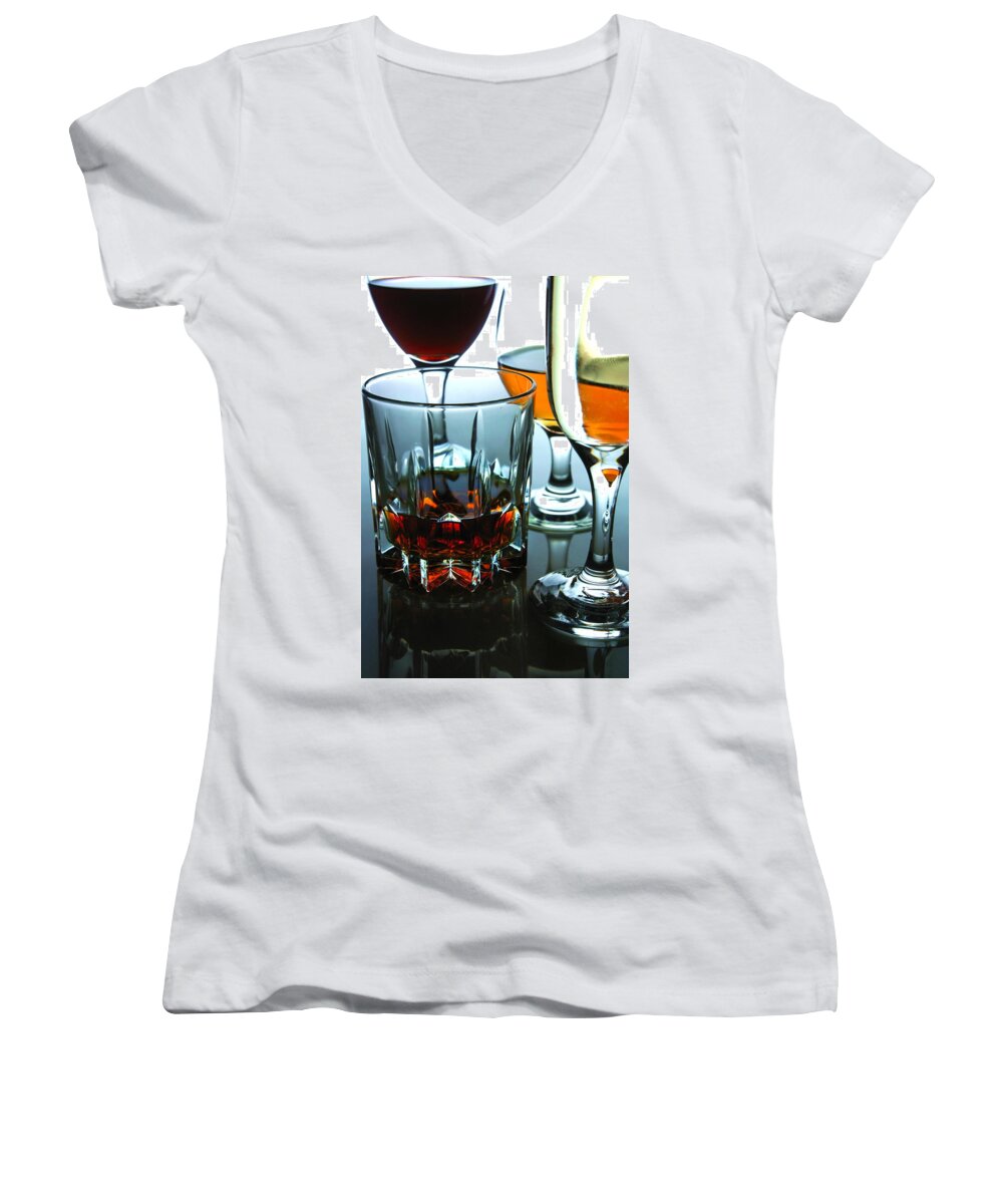 Glass Women's V-Neck featuring the photograph Drinks #2 by Jun Pinzon