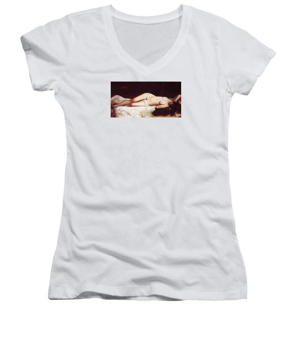 Nude Woman Women's V-Neck featuring the painting Nude #1 by Renata Bosnjak