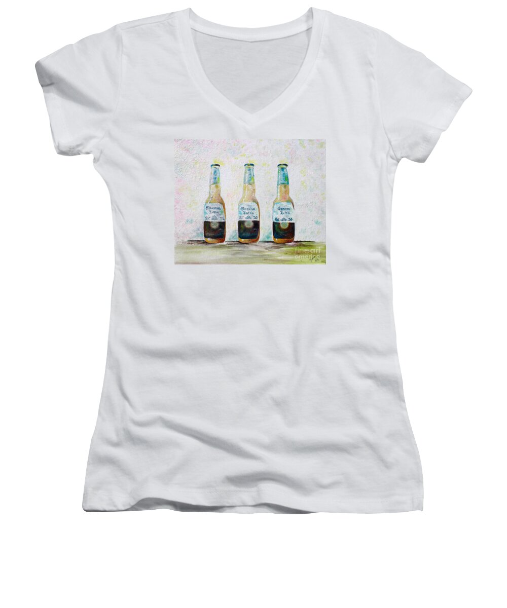 Beer Women's V-Neck featuring the painting Three Amigos by Barbara Teller
