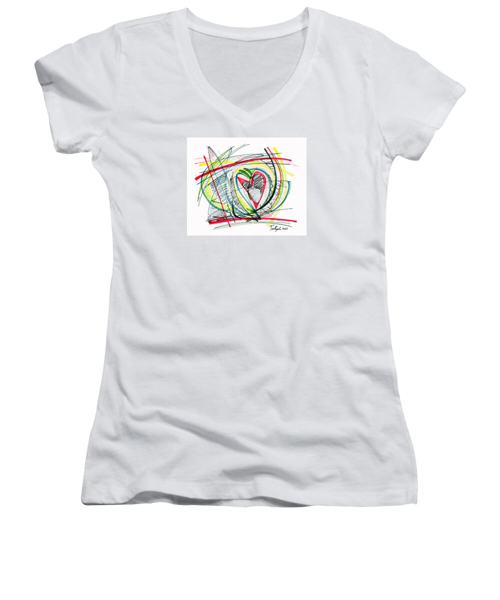 Abstract Art Women's V-Neck featuring the drawing 2010 Abstract Drawing Eighteen by Lynne Taetzsch