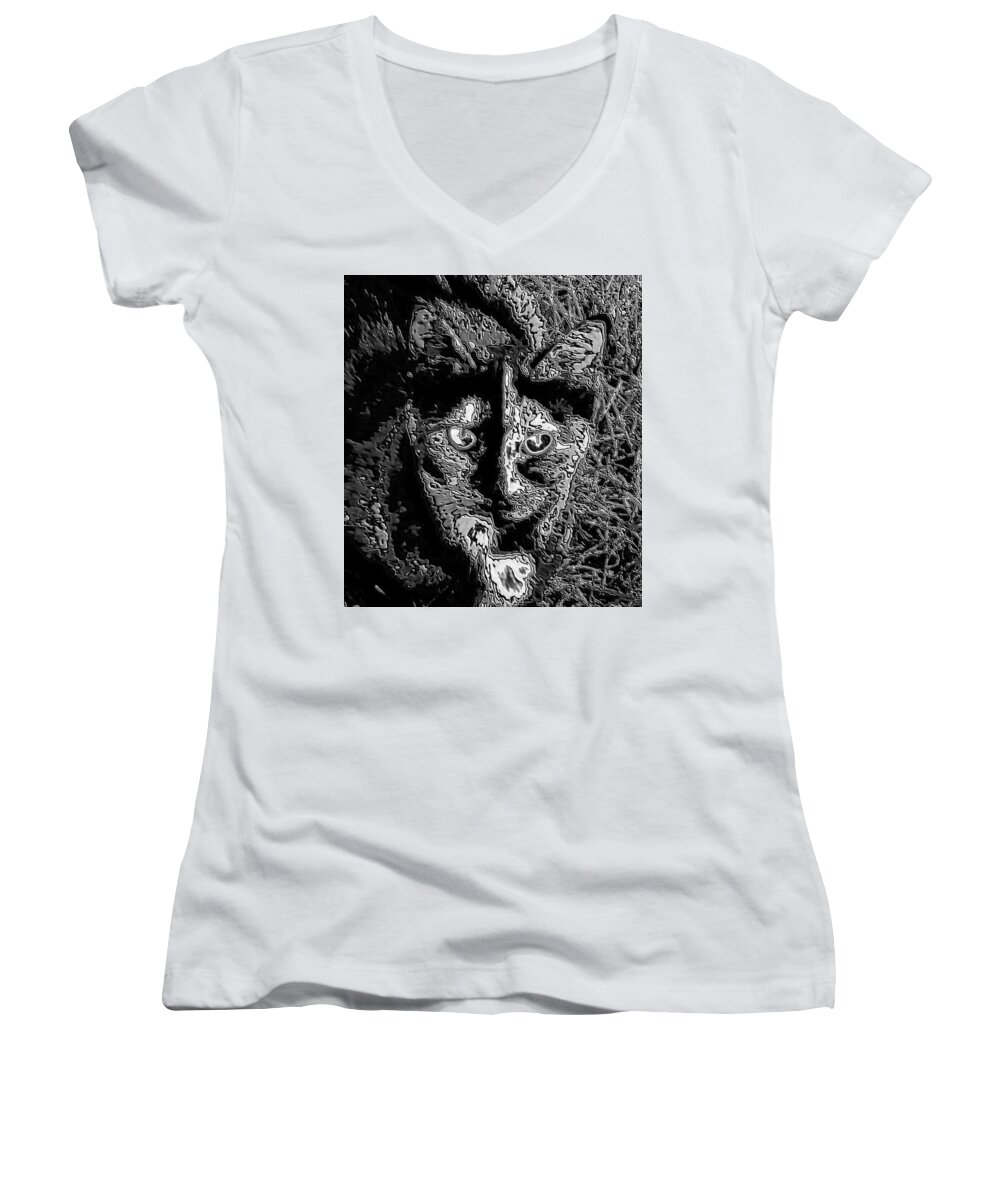 Digital Art Women's V-Neck featuring the photograph Coconut the Cat #3 by Belinda Cox