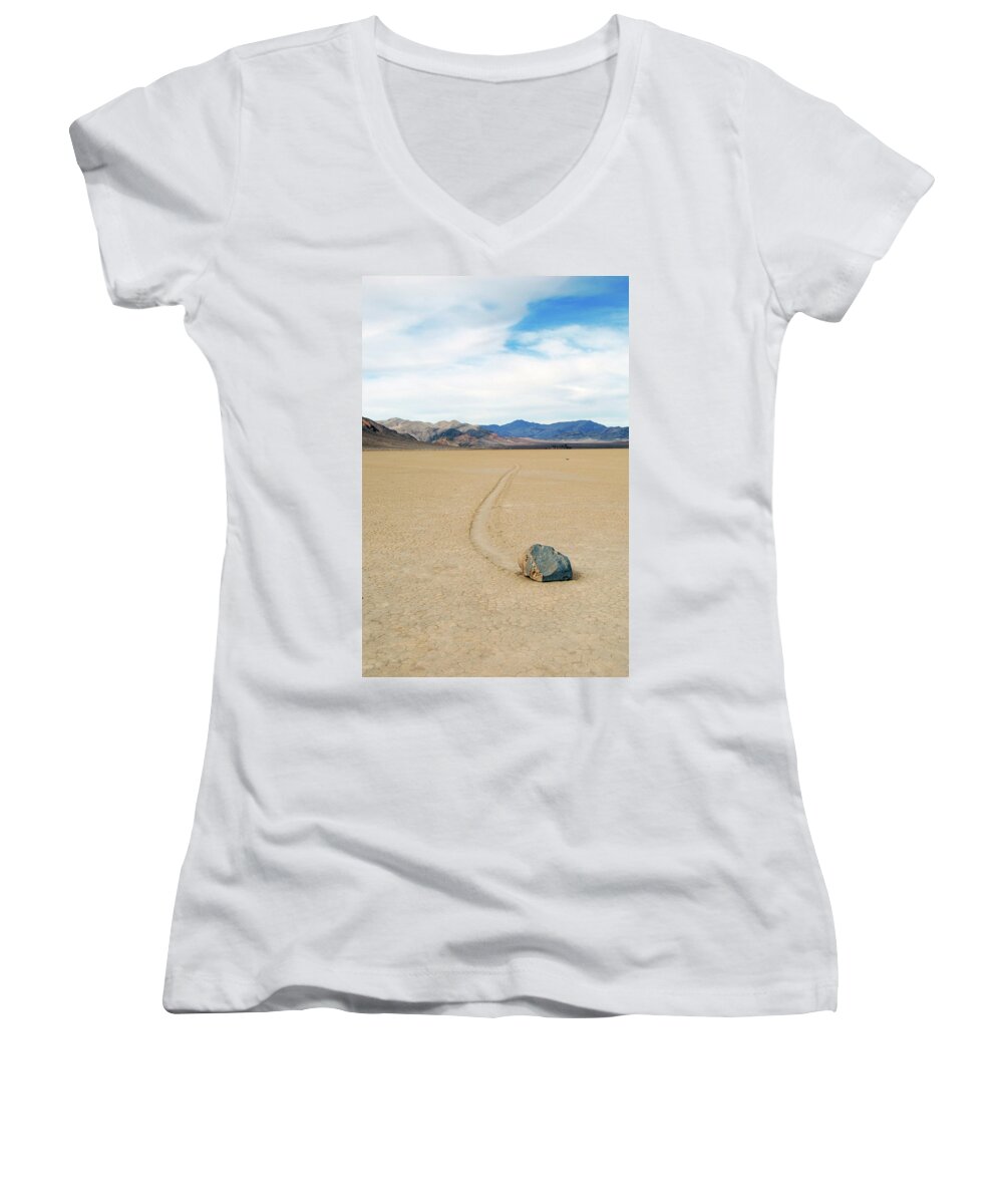 Death Valley Women's V-Neck featuring the photograph Death Valley Racetrack #3 by Breck Bartholomew