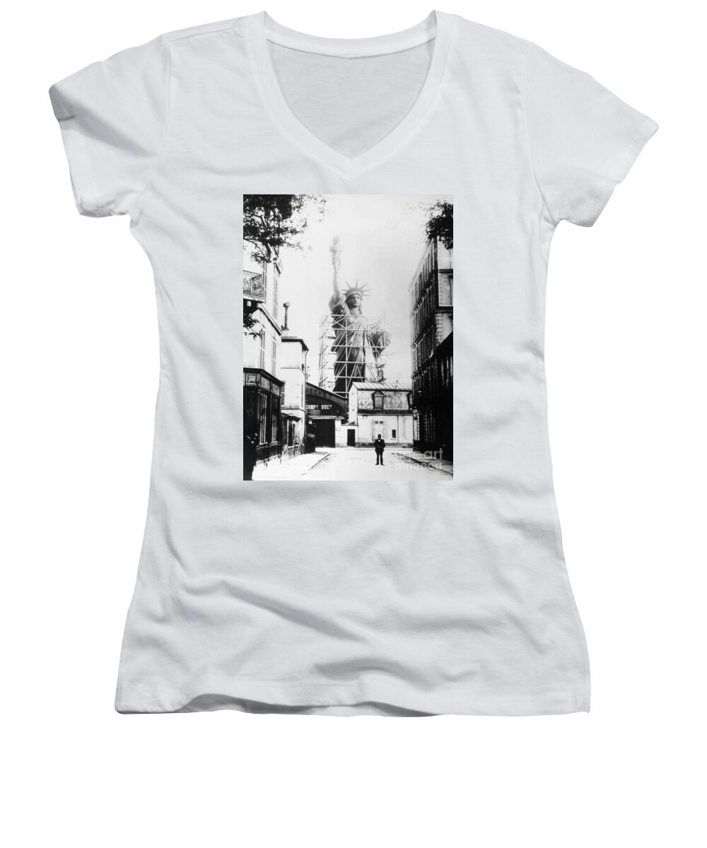 1884 Women's V-Neck featuring the photograph Statue Of Liberty, Paris #3 by Granger