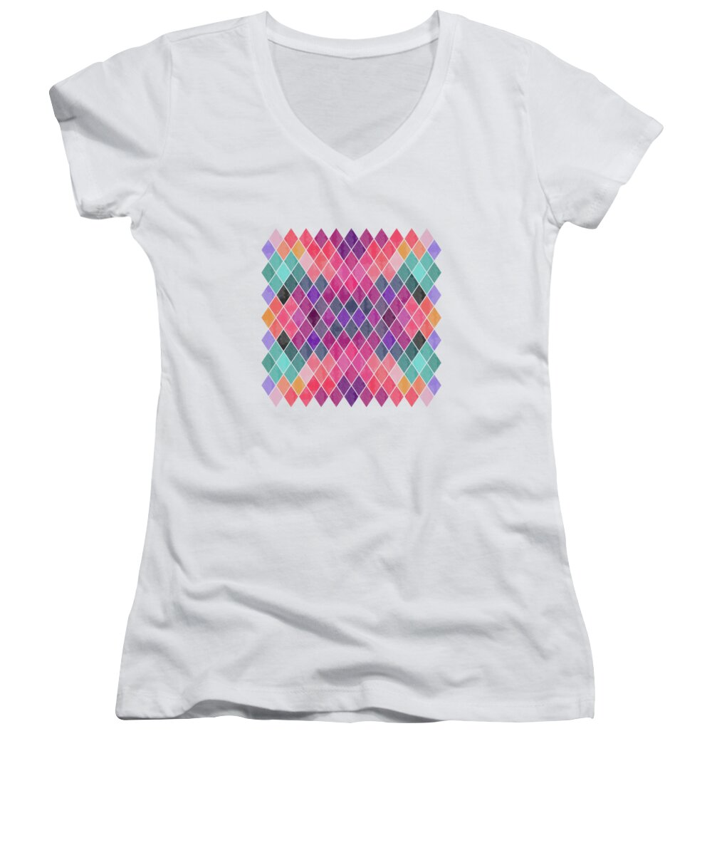 Watercolor Women's V-Neck featuring the digital art Watercolor Geometric Background #3 by Amir Faysal