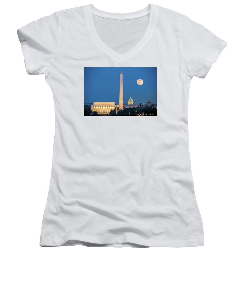 America Women's V-Neck featuring the photograph 4 Monuments by Mihai Andritoiu