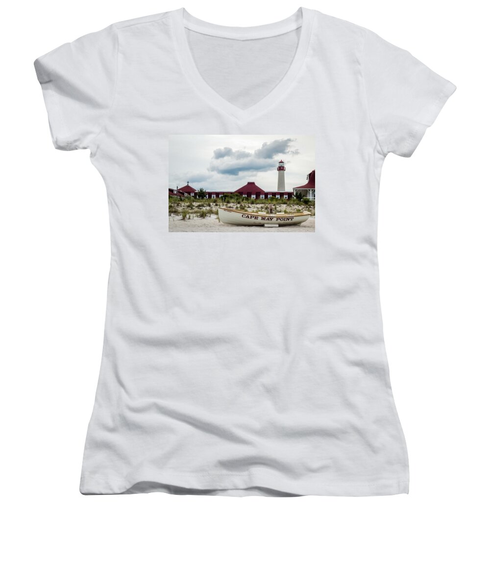 Cape May Lighthouse Women's V-Neck featuring the photograph Cape May Lighthouse #5 by SAURAVphoto Online Store