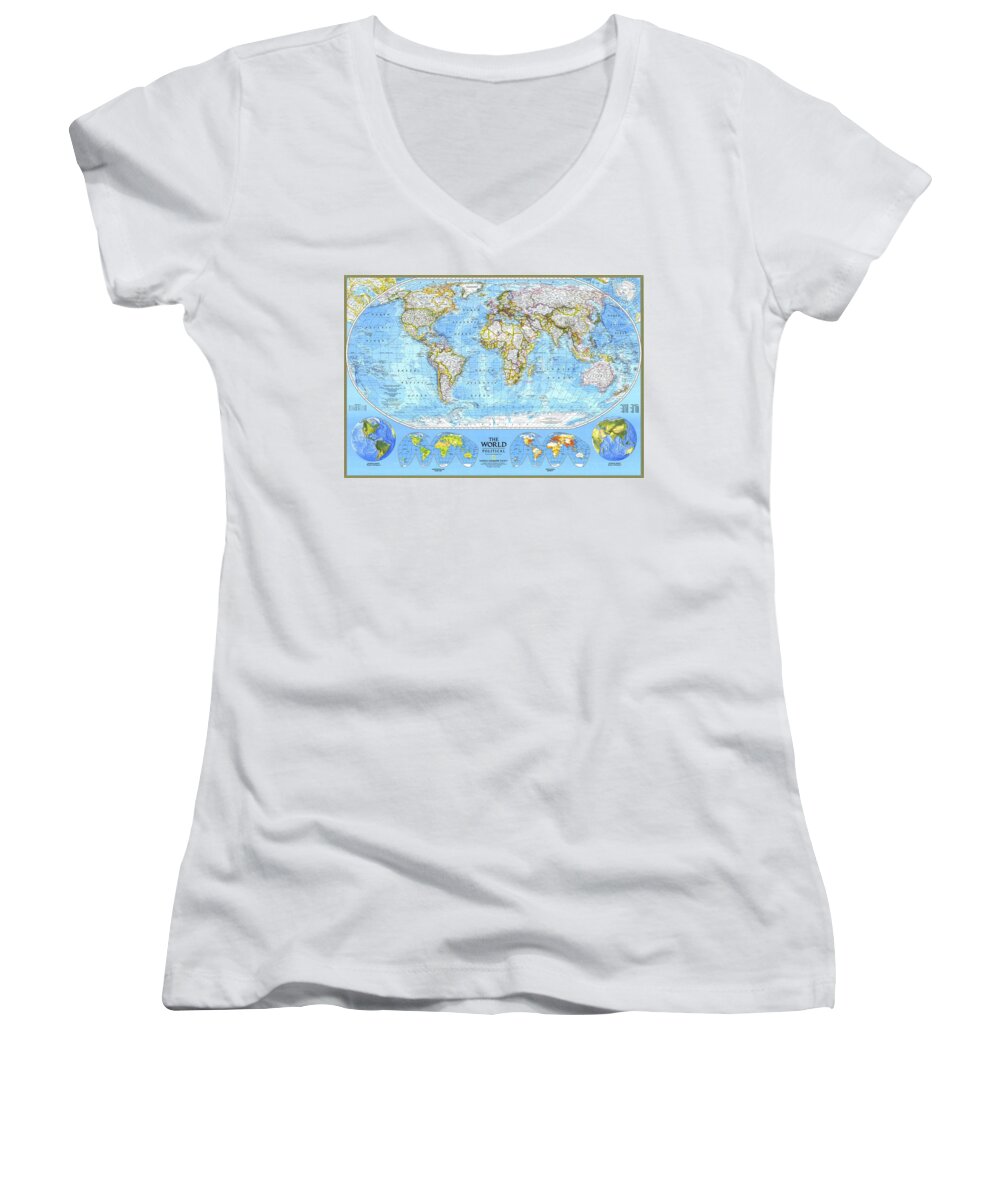 World Map Women's V-Neck featuring the digital art World Map #5 by Super Lovely