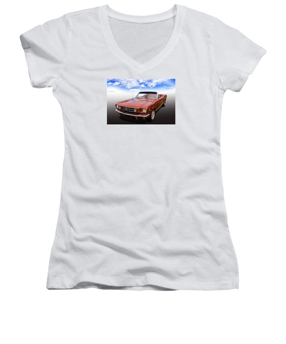 Car Women's V-Neck featuring the photograph 65 Mustang by Keith Hawley