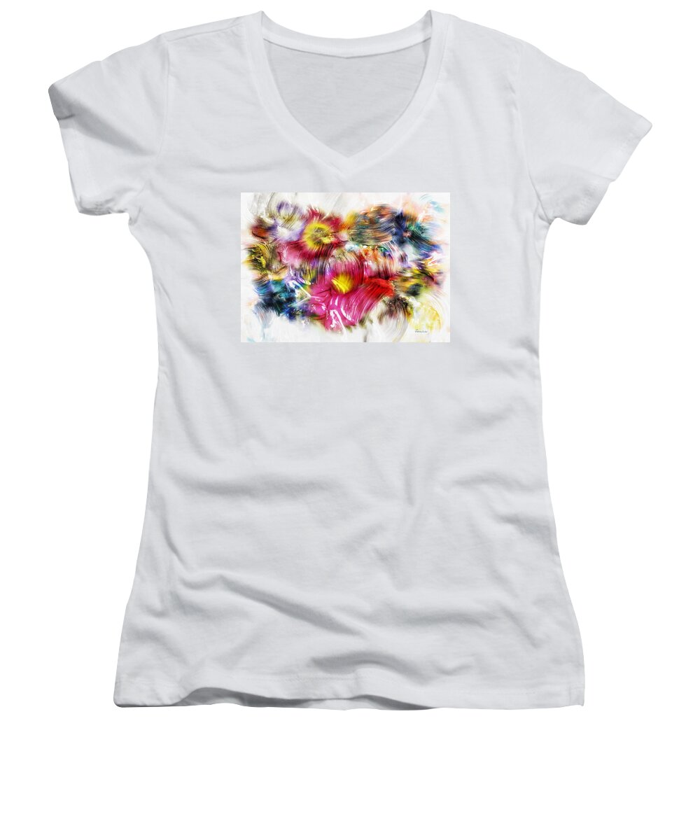 Abstract Women's V-Neck featuring the painting 7a Abstract Expressionism Digital Painting by Ricardos Creations