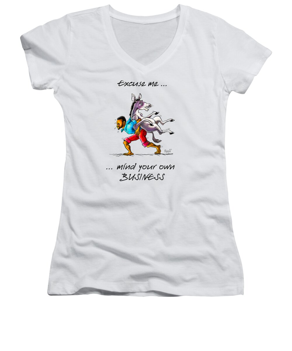 Donkey Women's V-Neck featuring the drawing A Different Approach by Anthony Mwangi