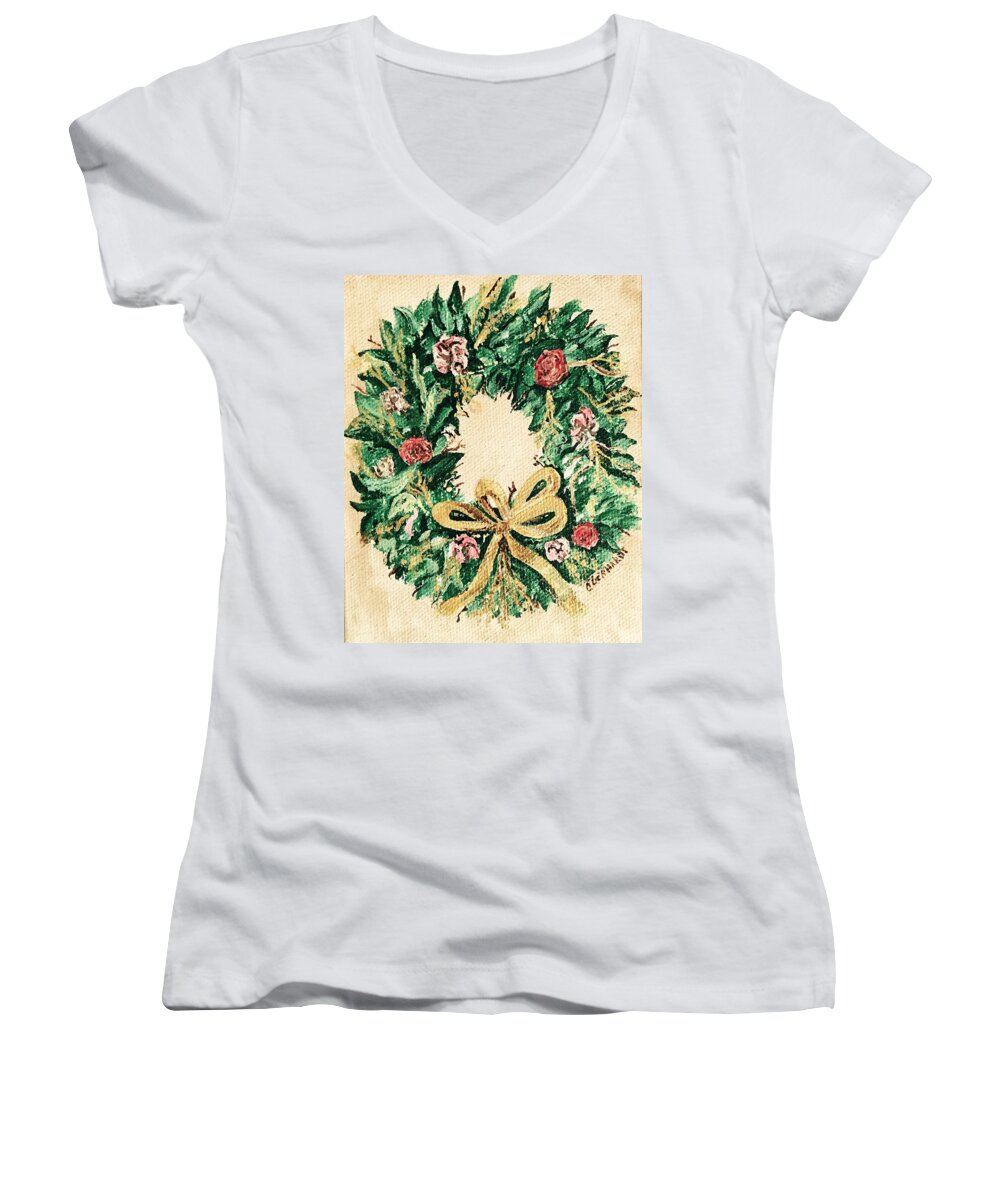 Wreath Women's V-Neck featuring the painting A Wreath by Chuck Gebhardt