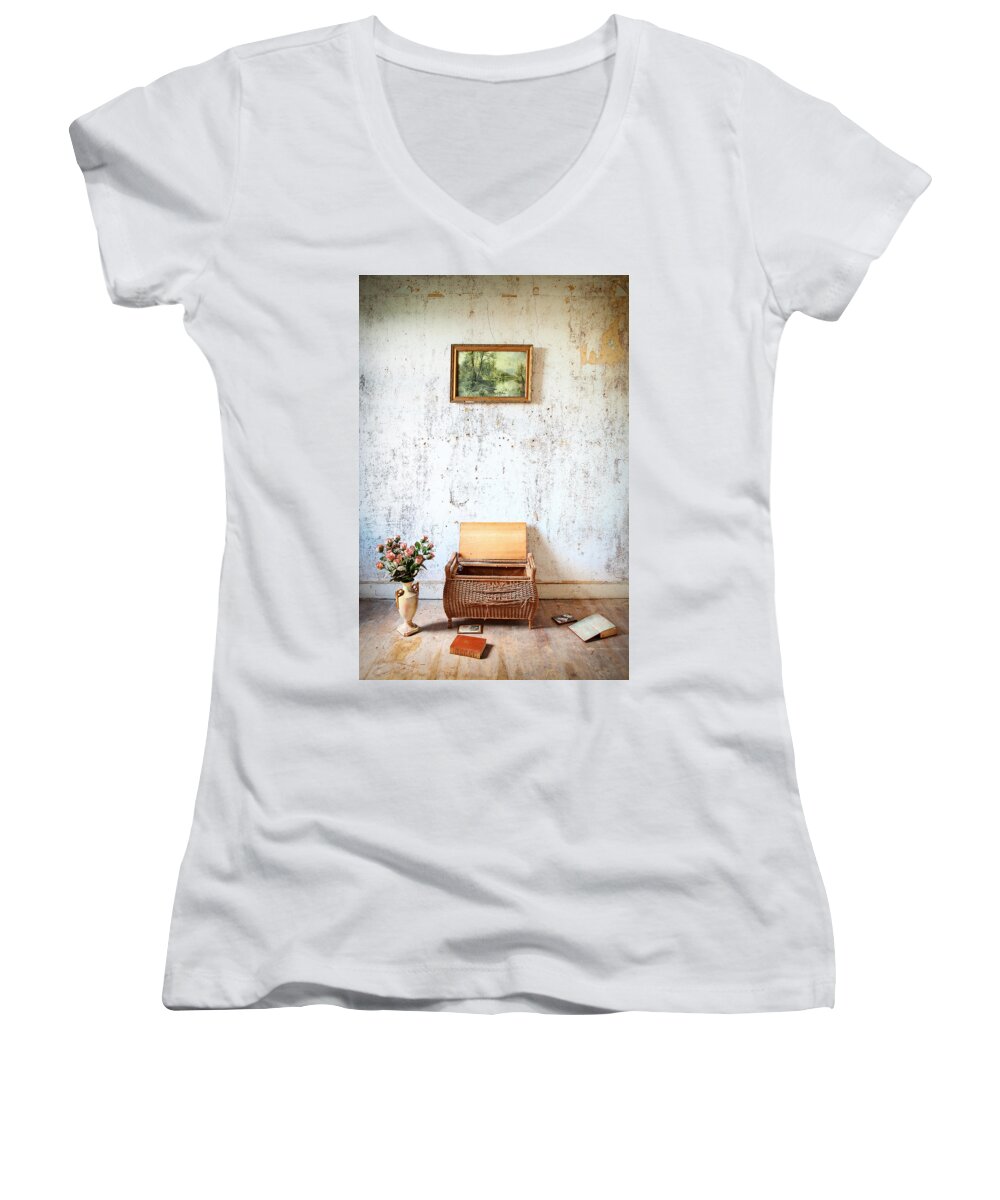 Ghost Town Women's V-Neck featuring the photograph Abandoned Memories -urbex by Dirk Ercken