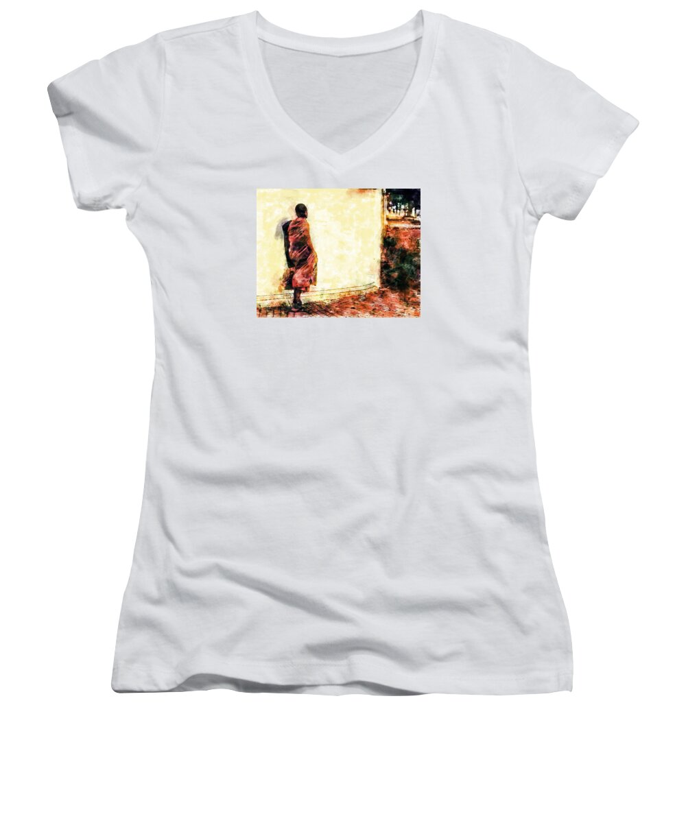Monk Women's V-Neck featuring the digital art Abstract and Bold by Cameron Wood