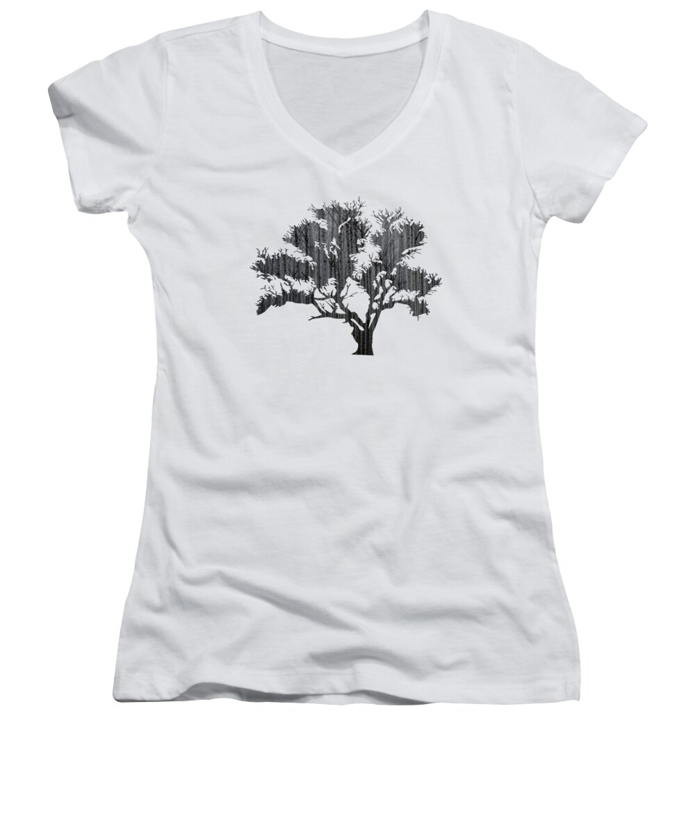 Tree Women's V-Neck featuring the photograph Abstract Gray Tree by Whispering Peaks Photography