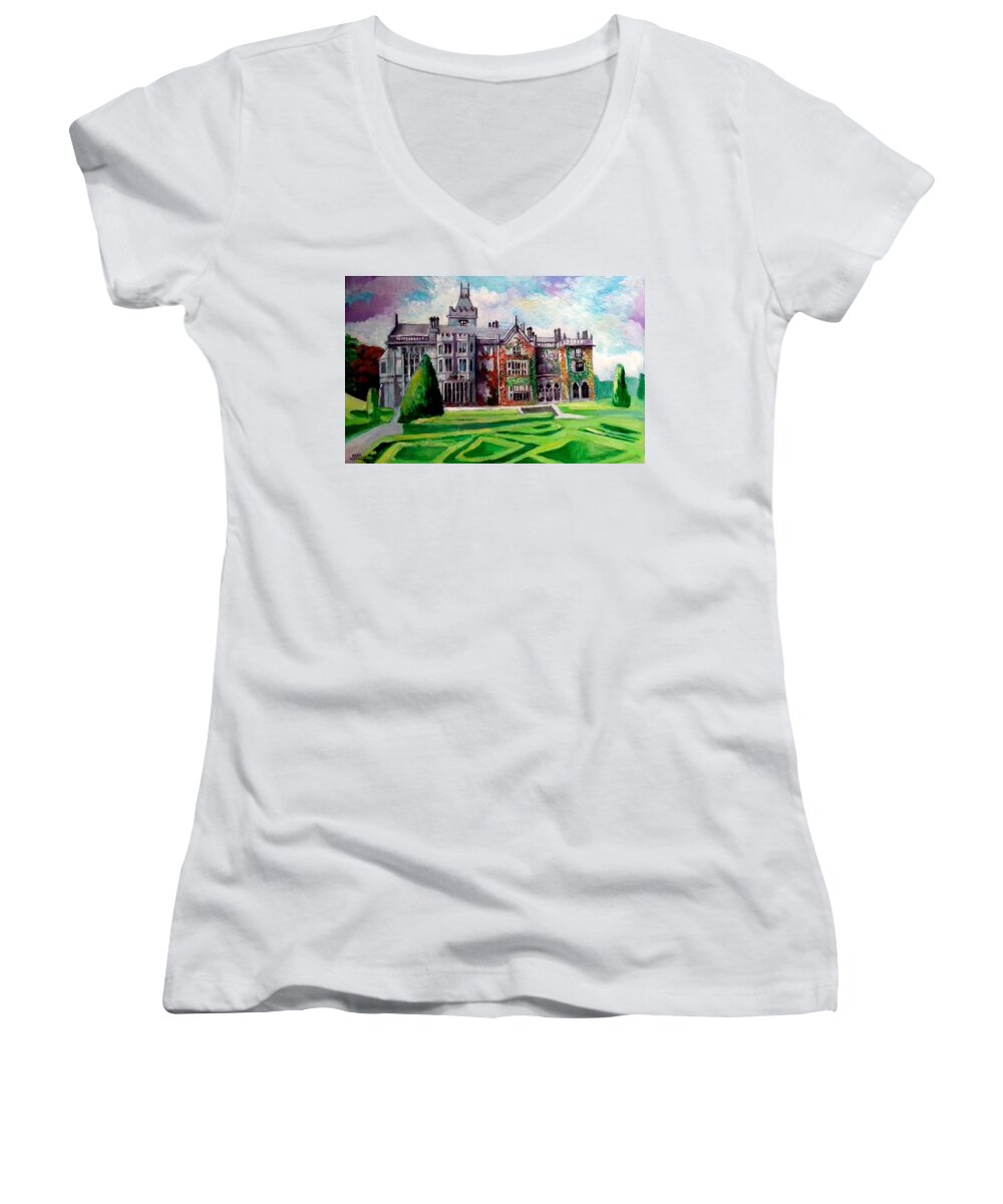 Ireland Women's V-Neck featuring the painting Adare Manor Co Limerck Ireland by Paul Weerasekera