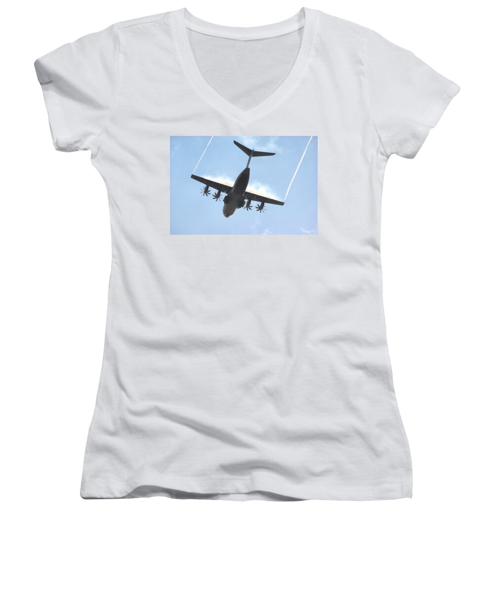 Brand Women's V-Neck featuring the photograph Airbus A400M by Tim Beach