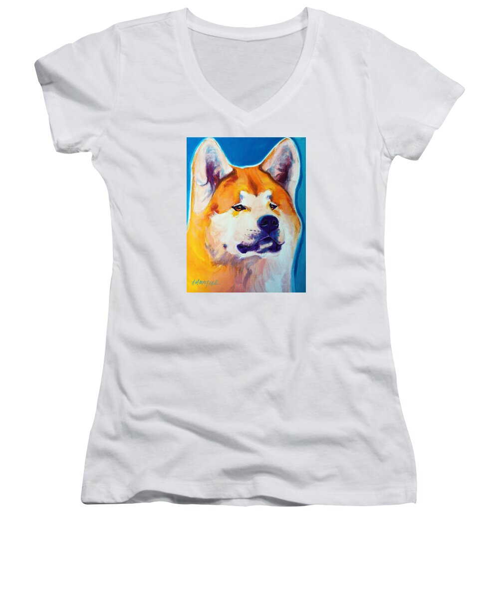 Akita Women's V-Neck featuring the painting Akita - Apricot by Dawg Painter
