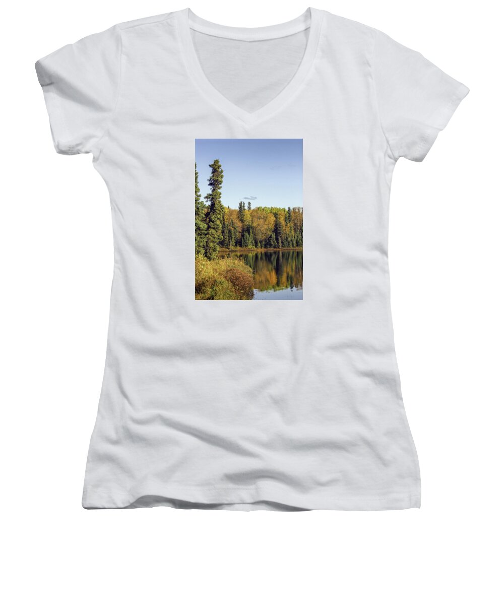 Alaska Women's V-Neck featuring the photograph Alaskan Lake in Autumn by Patrick Wolf