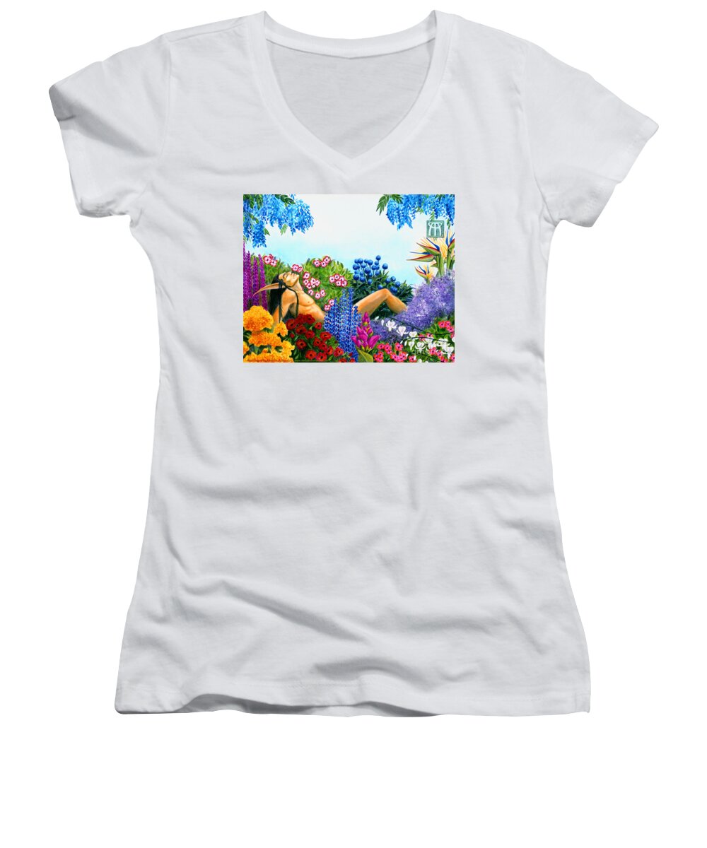 Elf Women's V-Neck featuring the painting Alluring Scent by Melissa A Benson