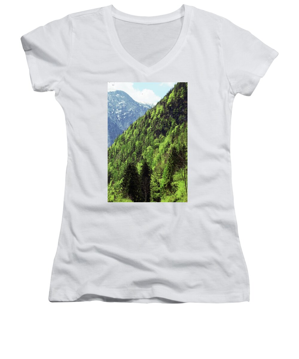 Austria Women's V-Neck featuring the photograph Alpine View in Green by Brooke T Ryan