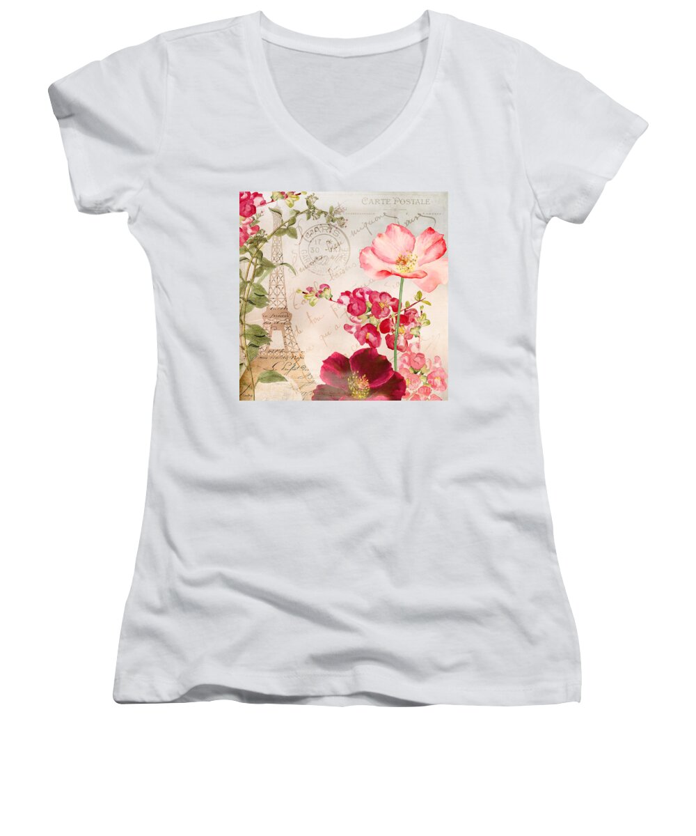 Paris Women's V-Neck featuring the painting Always Paris by Mindy Sommers