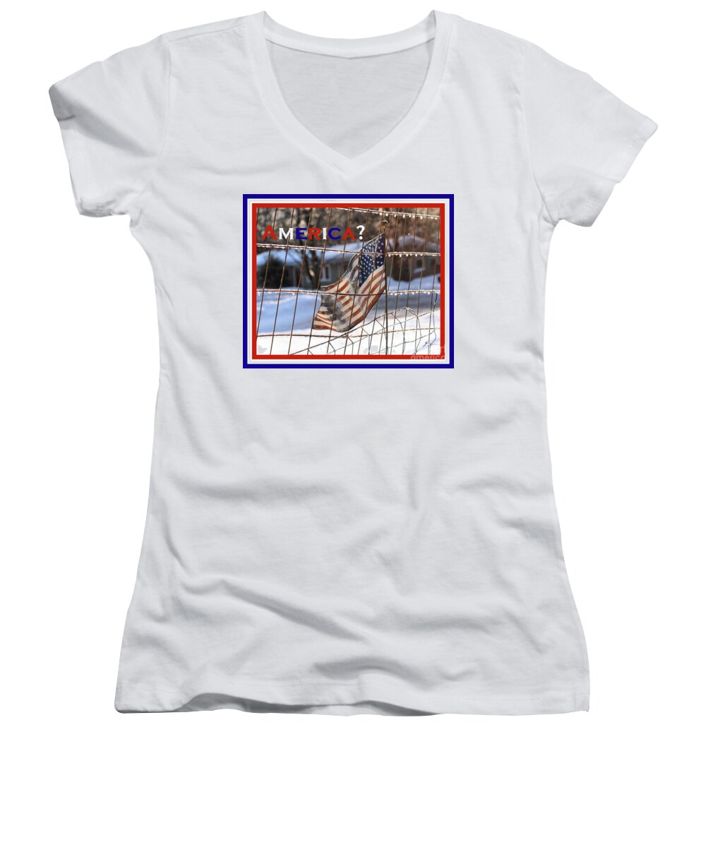America Women's V-Neck featuring the photograph America Where Are We by Smilin Eyes Treasures
