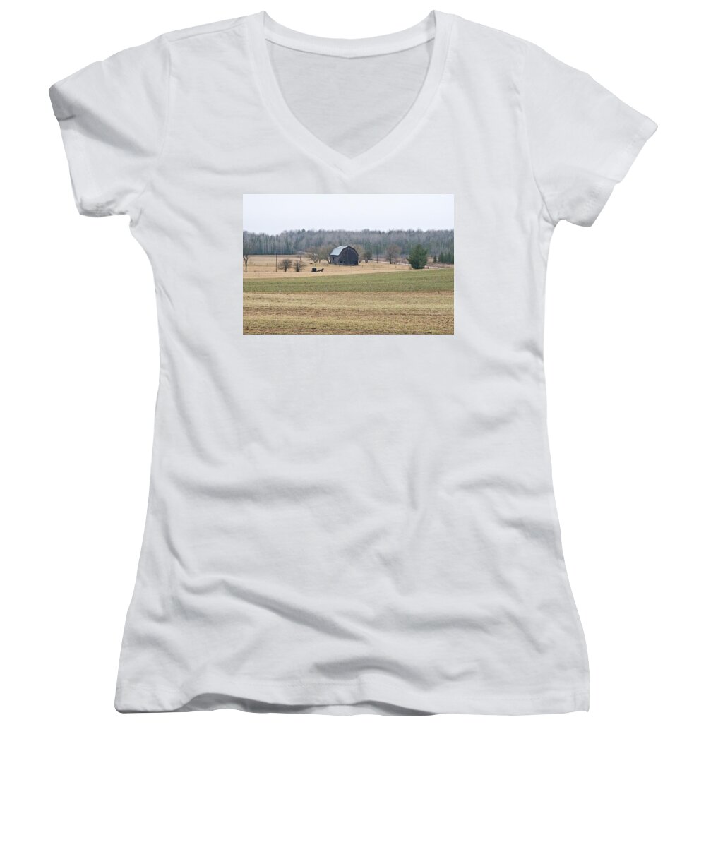 Amish Women's V-Neck featuring the photograph Amish Country 0754 by Michael Peychich